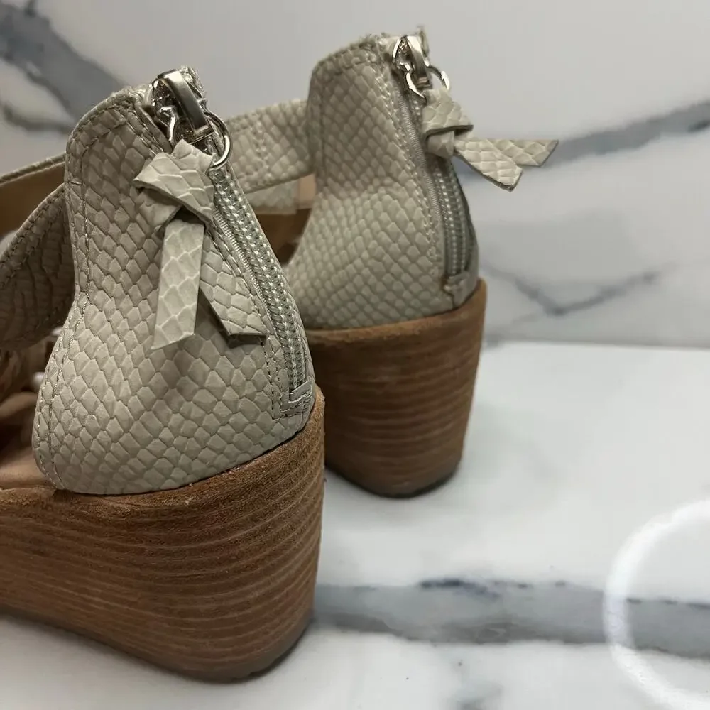Dr Scholl's Women's Neutral Faux Leather Wedge Long Island Sandals Sz 7 EUC
